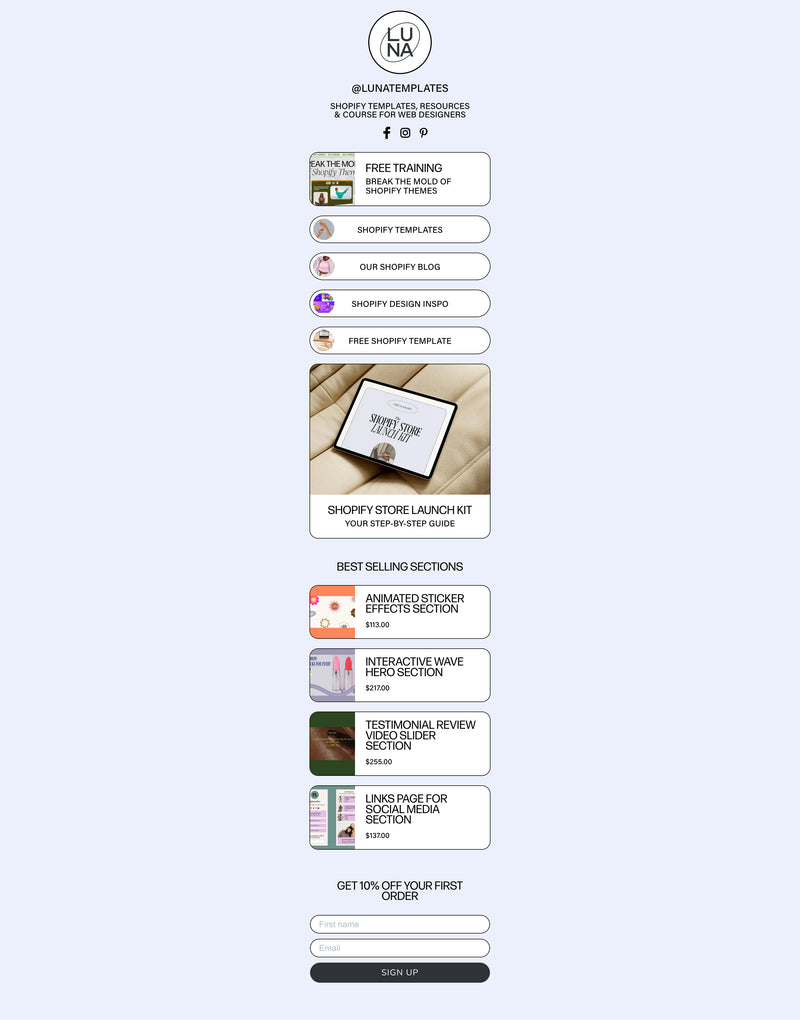 Pre-built Shopify Section Design - Luna Templates