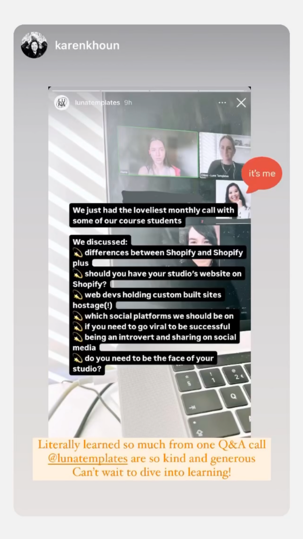 Literally learned so much from one Q&A call. @lunatemplates are so kind and generous. Can't wait to dive into learning!
