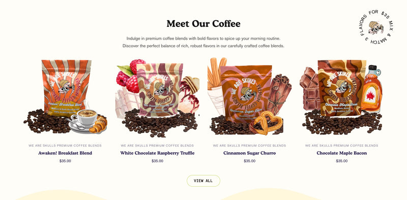 Pre-built Shopify Theme Section Design - We Are Skulls Coffee