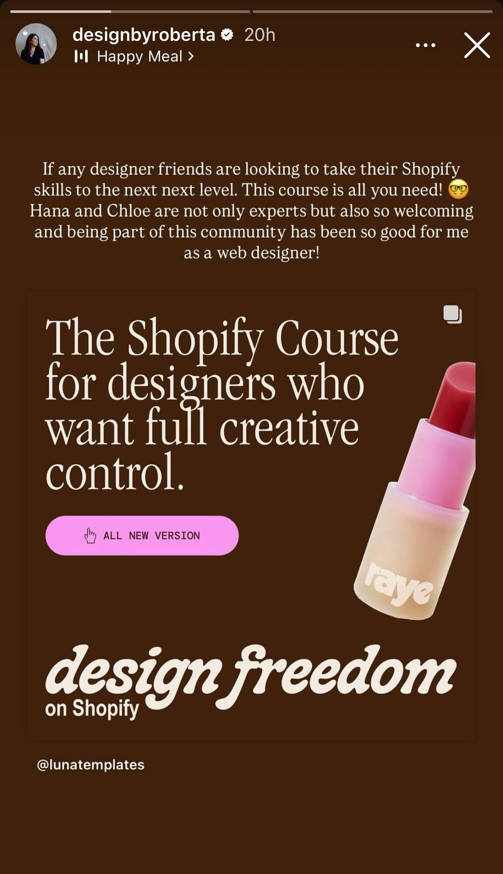 If any designer friends are looking to take their Shopify skills to the next level, this course is all you need! Hana and Chloe are not only experts but also so welcoming and being part of this community has been so good for me as a web designer!